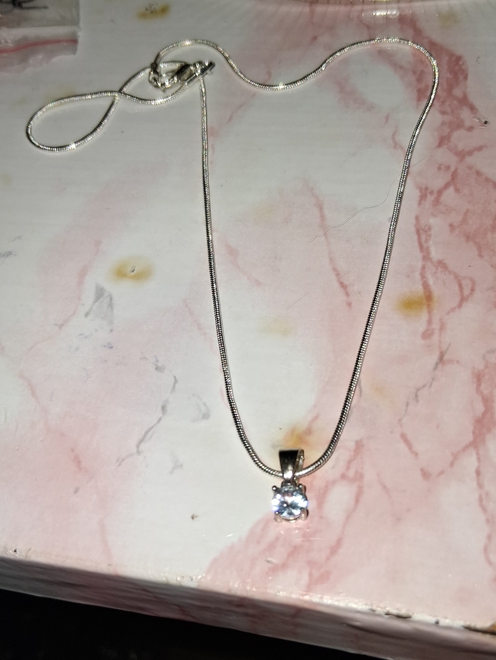 Classic Silver Pendant Necklace with Clear Crystal